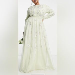 ASOS DESIGN Curve Bridesmaid pearl embellished long sleeve maxi dress